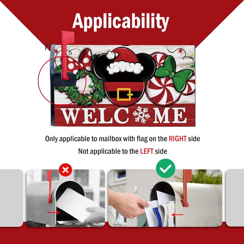 FBCOO Welcome Christmas Santa Mailbox Cover Magnetic Standard Size 20.5" x 18", Xmas Peppermint Candy Wreath Decorative Post Letter Box Decor, Farmhouse Holiday Garden Yard Outdoor Decoration - Image 3